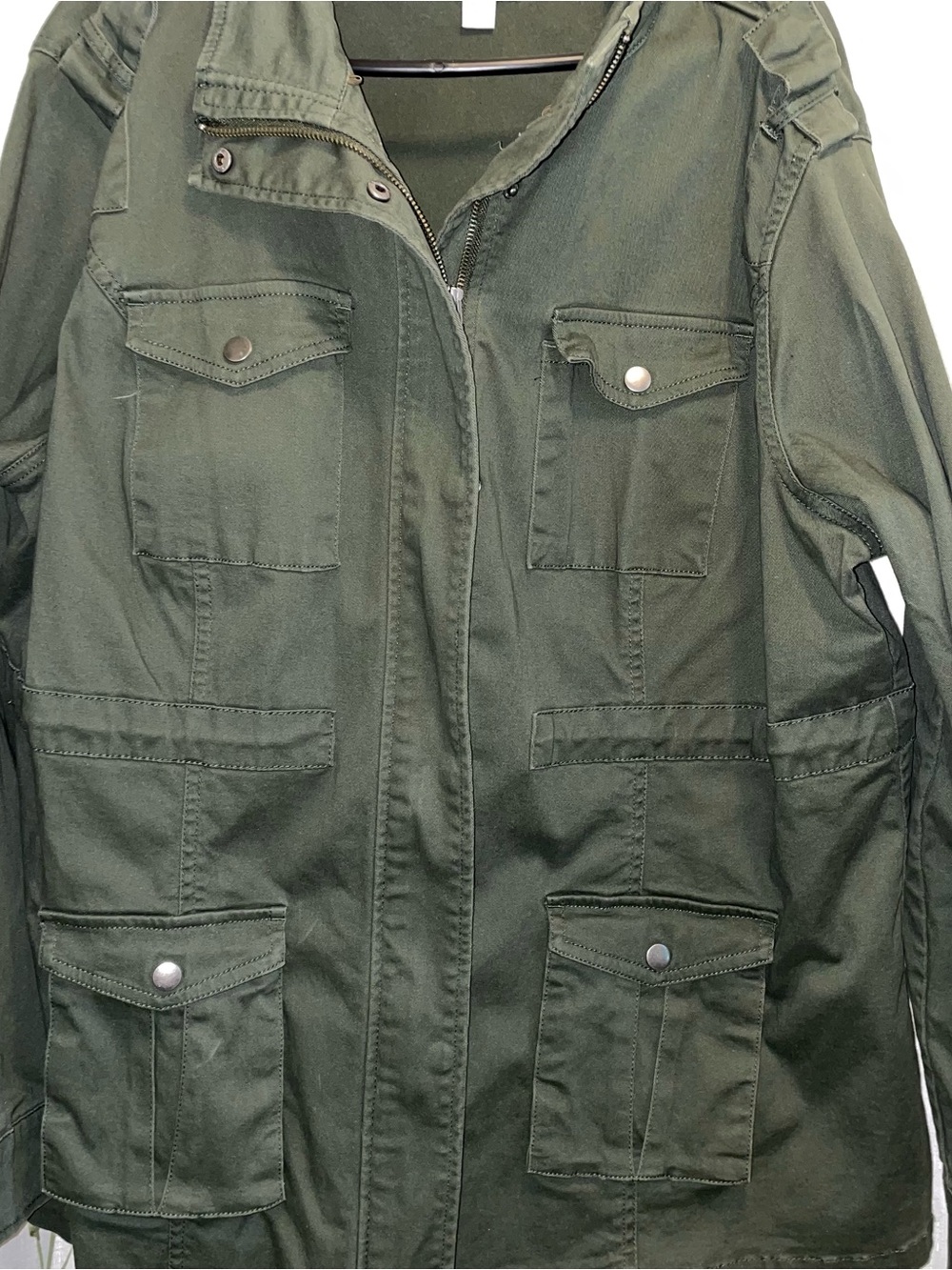 Market & Spruce Olive Utility Field Jacket with Multiple Flap Pockets